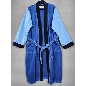 Vintage Marshall Fields Robe Mens Large Blue Terry Belted Bathrobe Lounge